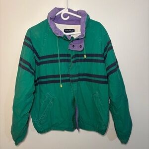 Nautica Green and Purple Windbreaker with Stand-Up Collar